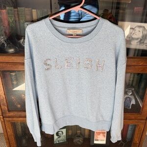 LOFT Light Blue sweatshirt with Embellished 'Sleigh'. Small.